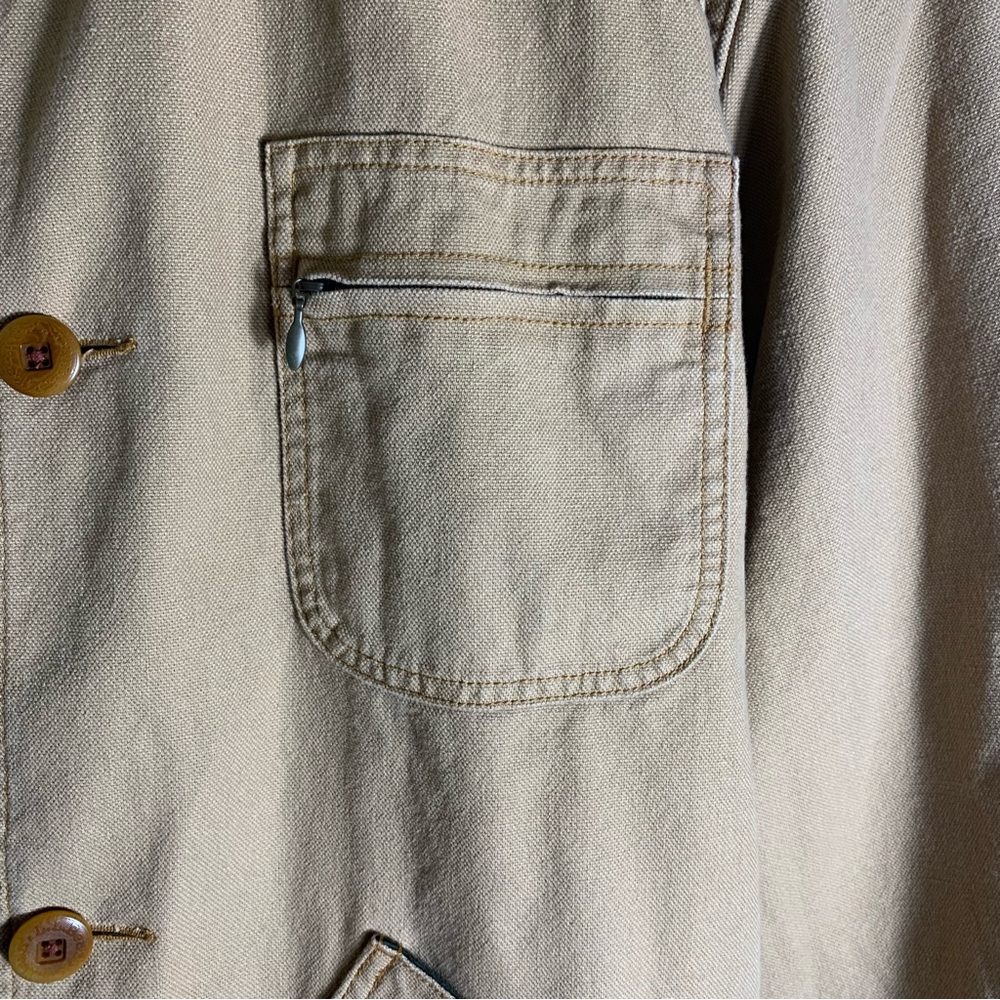 L.L. Bean Men's XL Tan Barn Jacket with Green Collar - Picture 7 of 14